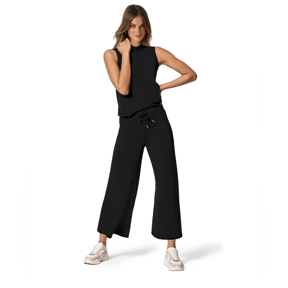 Black Two Piece Lounge Set Women’s Medium Sleeveless Tank Shirt and Pants - Picture 4 of 15